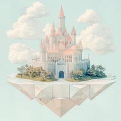Obraz premium Dreamlike floating castle fantasy realm digital art surreal environment aerial view enchantment