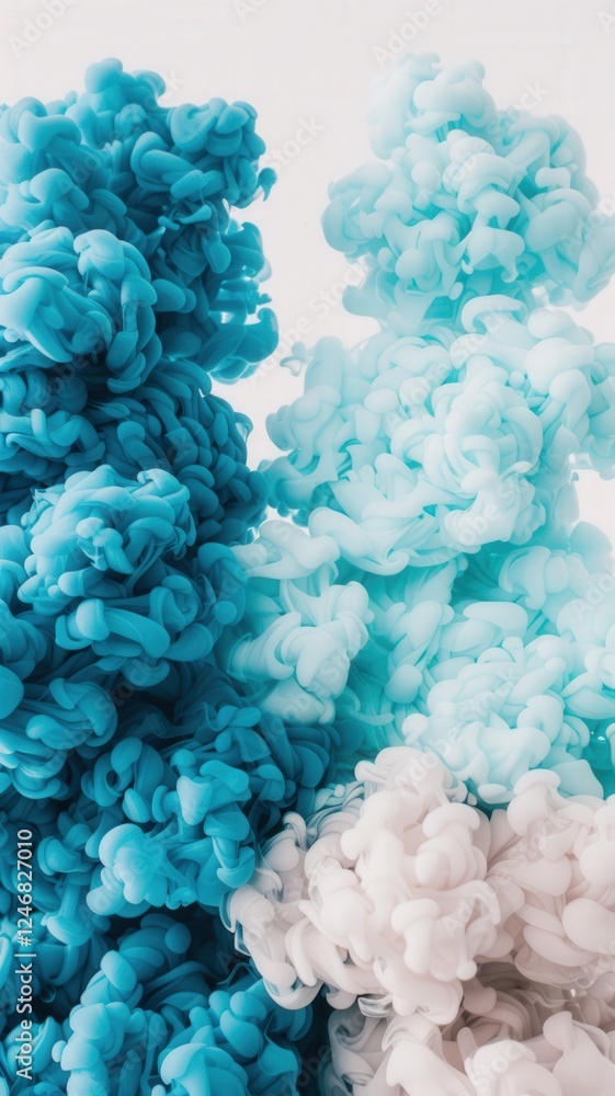 Poster a vibrant abstract composition featuring swirling clouds of blue and white, creating a sense of move