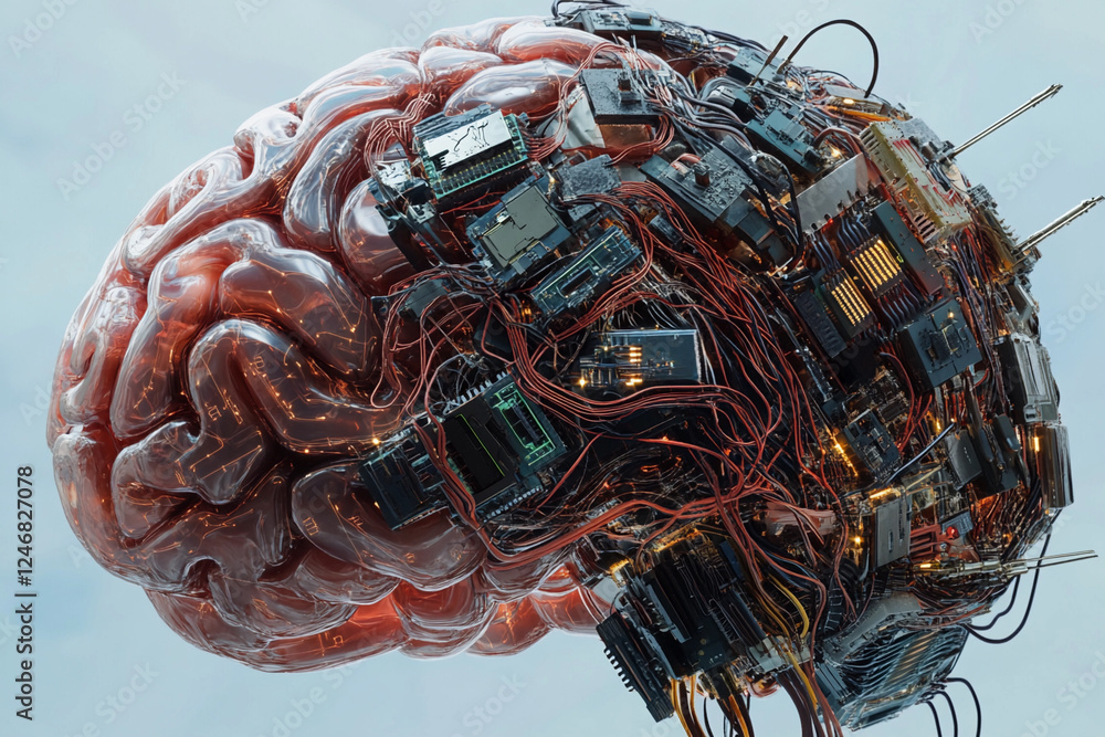 Fototapete futuristic brain design featuring circuit board elements merging technology with organic structure