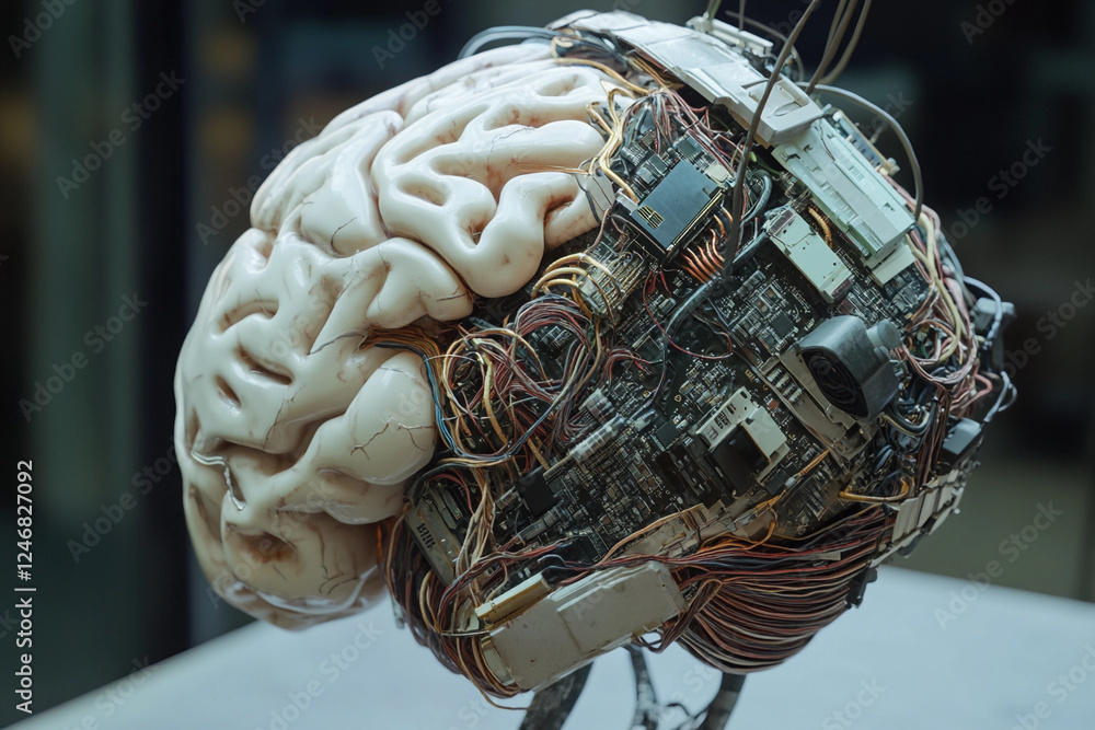 Fototapete futuristic brain design featuring circuit board elements merging technology with organic structure