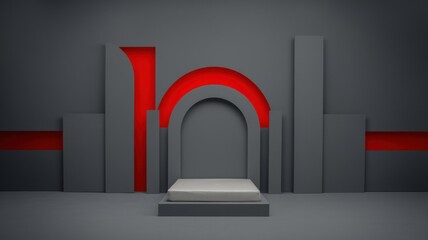 Grey background with red inserts. An advertising photo with a place to copy it.