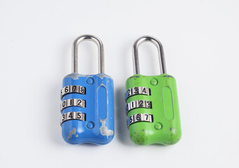 3 digit combination padlock. Travel luggage lock. Blue and green closed suitcase lock. Travel...