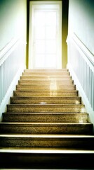 Fototapeta premium Ascending steps towards light interior staircase home bright environment low angle view journey of hope