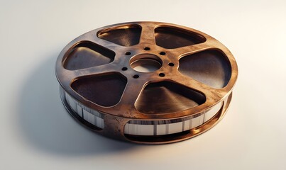 Obraz premium Vintage film reel on white background, nostalgic movie concept, for film industry websites
