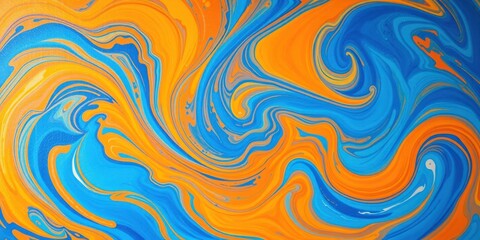 Abstract Swirling Blue and Orange Acrylic Paint Texture Background