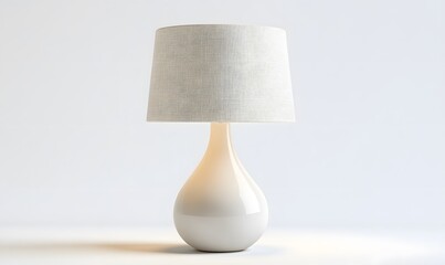 White table lamp illuminates a minimalist room; interior design