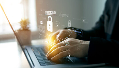 Protecting herself from cyber attacks. Documents confidentiality,cyber security protection concept....