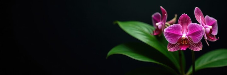 Obraz premium Phalaenopsis orchid foliage on dark background, nature, foliage, phalaenopsis