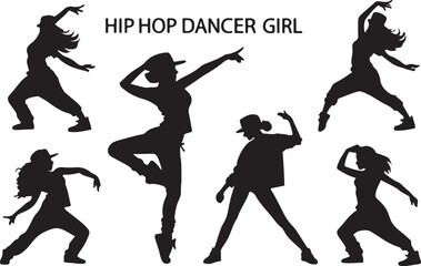 Expressive hip-hop girls dancer in dancing silhouette, female hip hop black dancer silhouette vector and illustration design, isolated on a white background.