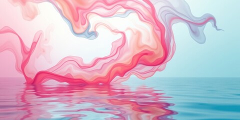 Abstract Pink and Blue Swirling Forms Reflected in Calm Water