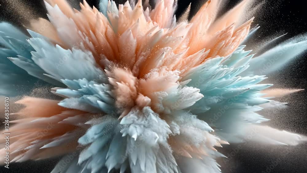 Poster explosive display of powdered pigments creates vivid clouds of color in an artistic expression that 