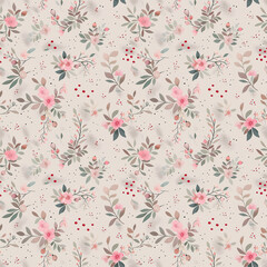  Seamless watercolor floral pattern - green leaves and branches composition on  background, perfect for wrappers, wallpapers, postcards, greeting cards, wedding invitations, romantic events
