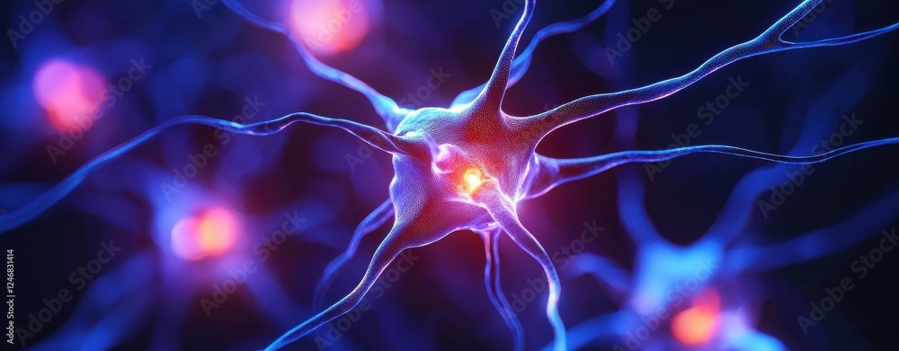 Poster a vibrant depiction of neurons, illustrating their intricate connections and glowing synapses, highl