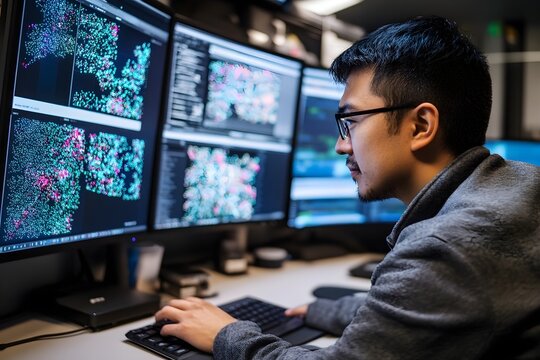 Focused Programmer Working on Complex Data Visualization Project
