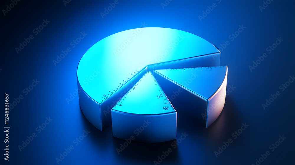 Poster cute isometric 3d image of 3d pie chart and bar chart in realistic metallic silver illuminated by ne