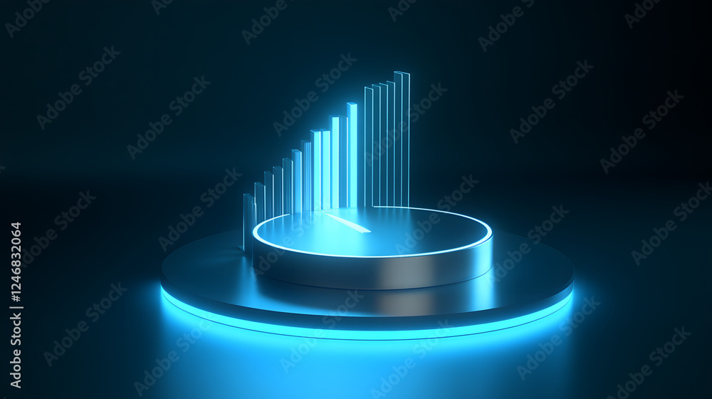 Poster cute isometric 3d image of 3d pie chart and bar chart in realistic metallic silver illuminated by ne