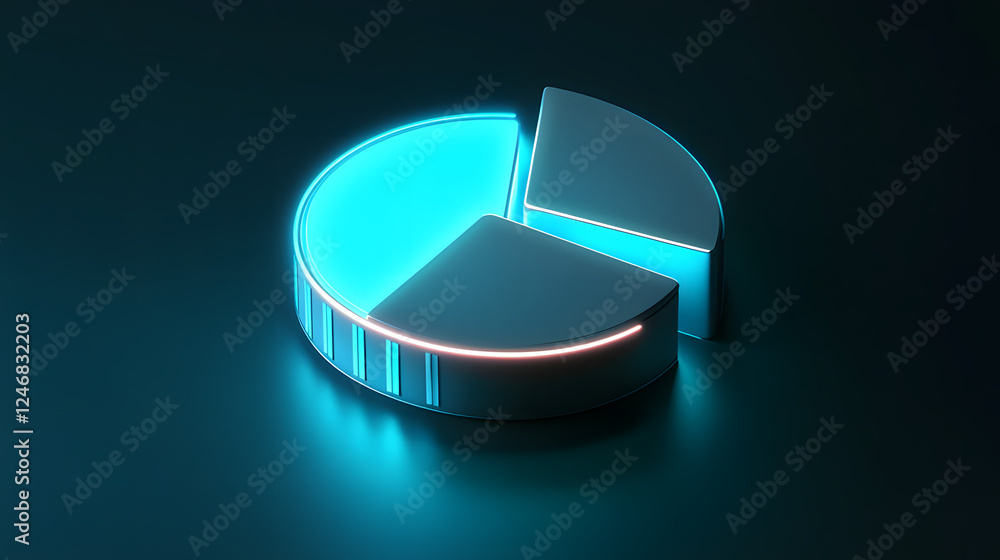 Poster cute isometric 3d image of 3d pie chart and bar chart in realistic metallic silver illuminated by ne