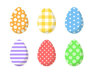 Set of colorful easter eggs on white background. Vector flat illustrations collection.