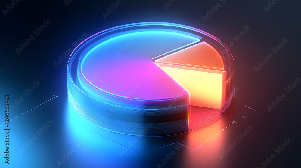 Poster cute isometric 3d image of 3d pie chart and bar chart in realistic metallic silver illuminated by ne