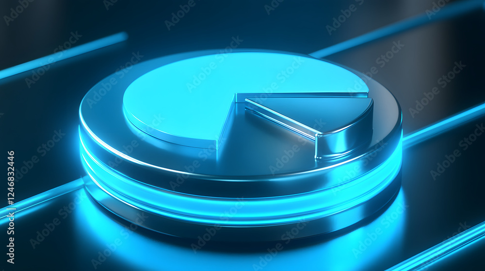 Poster cute isometric 3d image of 3d pie chart and bar chart in realistic metallic silver illuminated by ne