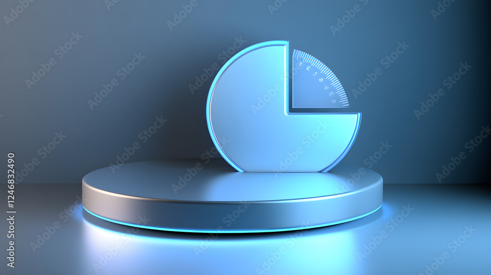 Poster cute isometric 3d image of 3d pie chart and bar chart in realistic metallic silver illuminated by ne