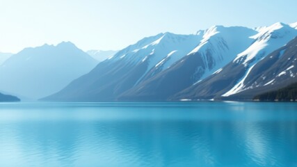 Obraz premium Serene Aqua Lake Reflections of Snowy Mountain Peaks