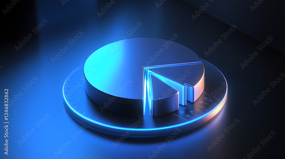 Poster cute isometric 3d image of 3d pie chart and bar chart in realistic metallic silver illuminated by ne