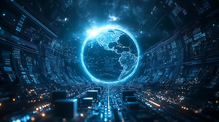 Obraz premium Illuminated Earth from Space with Digital Connections