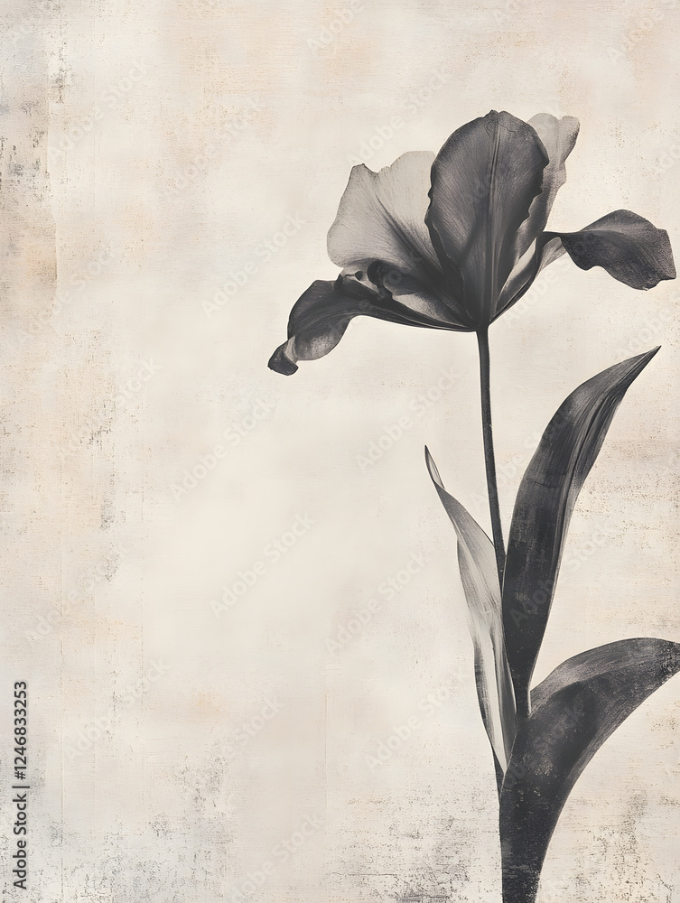Poster minimalist black and white tulip on textured background : generative ai