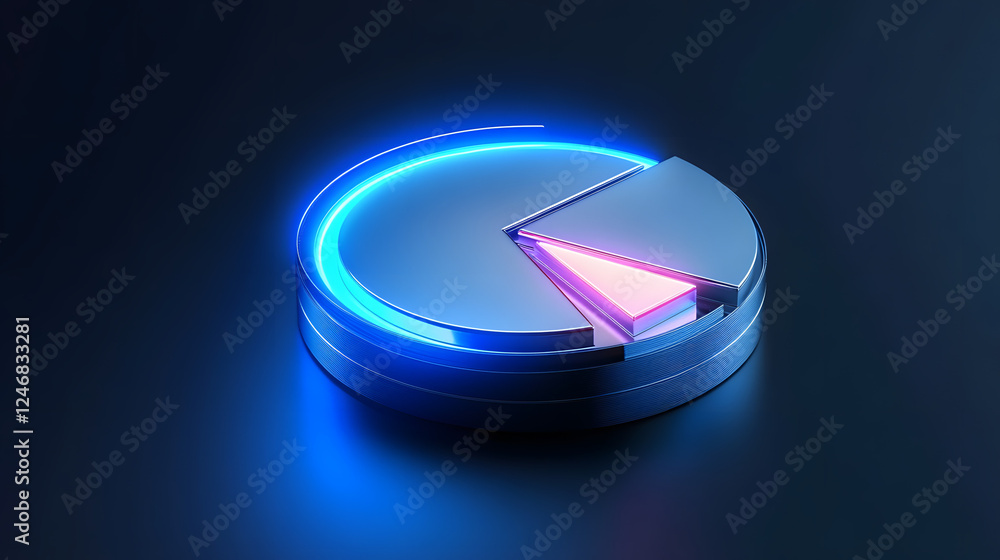 Poster cute isometric 3d image of 3d pie chart and bar chart in realistic metallic silver illuminated by ne