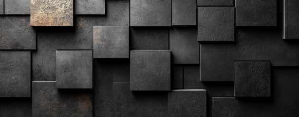 Abstract Dark Grey and Black Textured Square Blocks Background