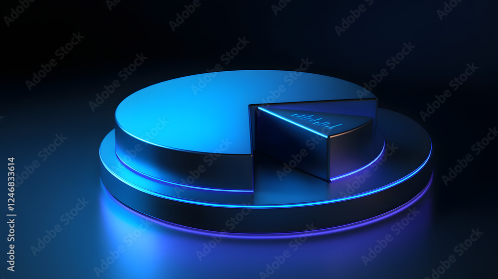 Poster cute isometric 3d image of 3d pie chart and bar chart in realistic metallic silver illuminated by ne