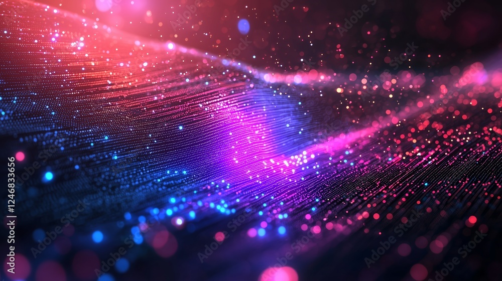 Poster digital waves of light with colorful sparkles and bokeh