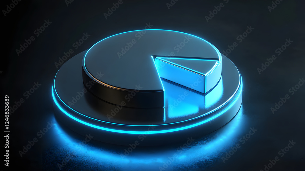 Poster cute isometric 3d image of 3d pie chart and bar chart in realistic metallic silver illuminated by ne