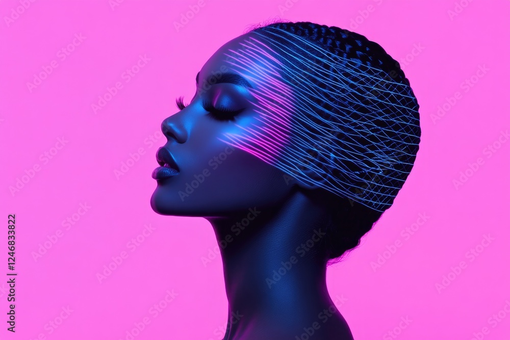 Aufkleber dynamic representation of bold graphic makeup combining neon tones and intricate patterns