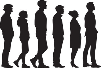 Person side silhouette set, flat black color vector illustration design on a white background.