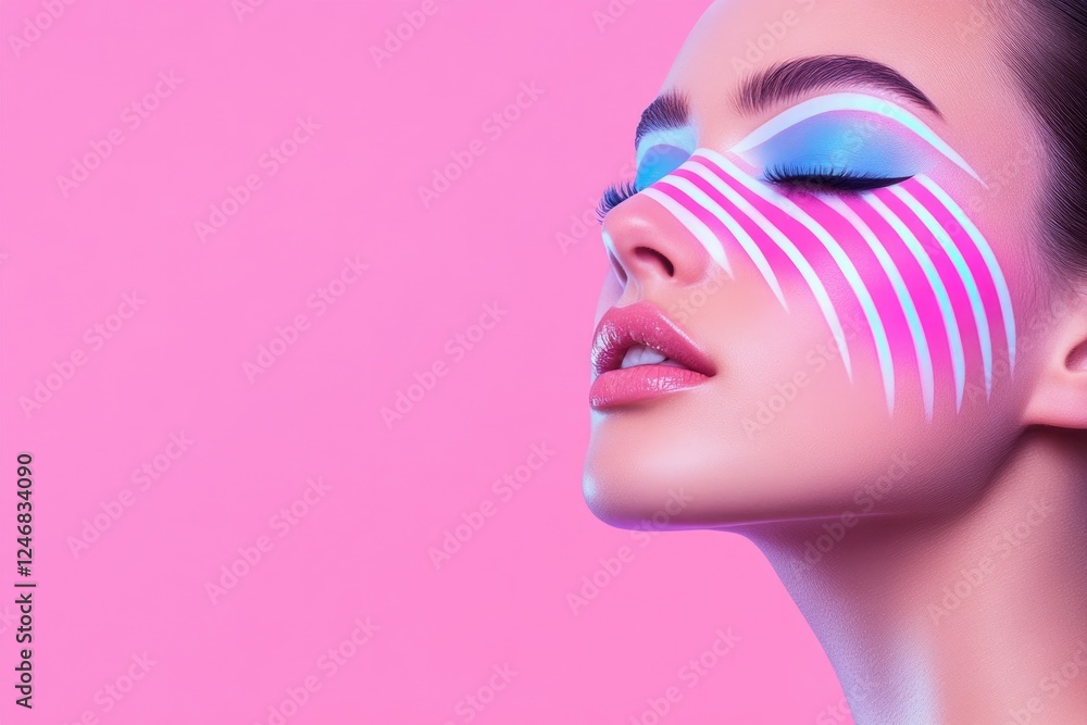 Aufkleber dynamic representation of bold graphic makeup combining neon tones and intricate patterns