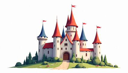Obraz premium medieval castle on a white background, cartoon