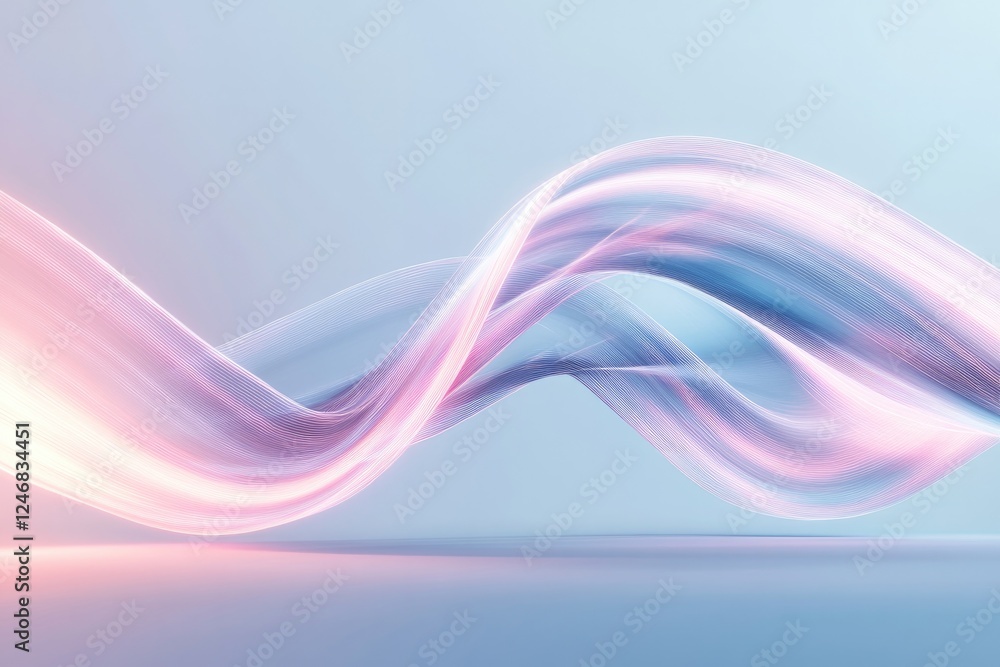 Poster dynamic representation of glowing triangles and curves converging into abstract spiral of balance an