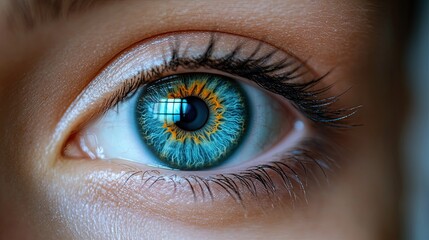 Obraz premium Eye laser technology in the eyes, symbolizing innovations in vision care, medical technology, and advanced healthcare treatments for the future of human well-being.