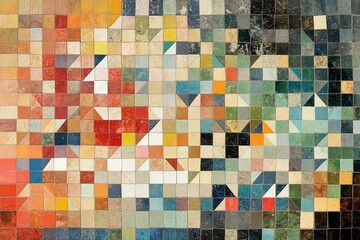 Fototapeta premium Colorful mosaic pattern featuring diverse geometric shapes in a vibrant design