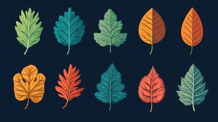 Obraz premium Minimalist Leaf Icons on Dark Background