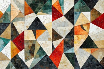Colorful mosaic pattern featuring diverse geometric shapes in a vibrant design