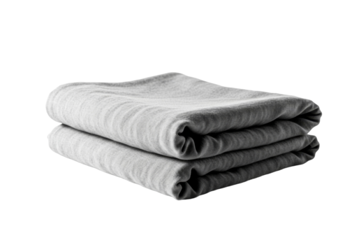 Folded Gray Blanket With Textured Fabric On Transparent Backgrou