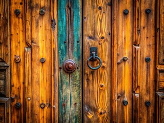 Detailed view:  wooden door's minimalist design showcases exquisite grain, knots, and textured beauty.