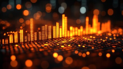 Glowing city data visualization, bokeh background