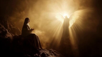 The annunciation angel gabriel delivers god s message to mary beneath divine light