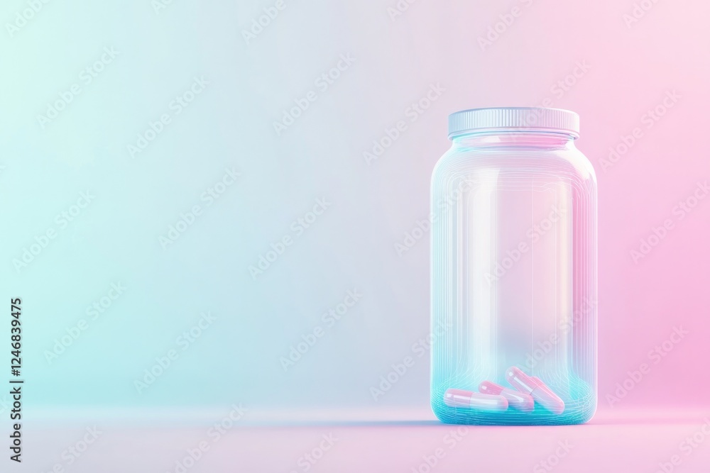 Poster futuristic representation of supplements and energy drinks displayed as holographic objects