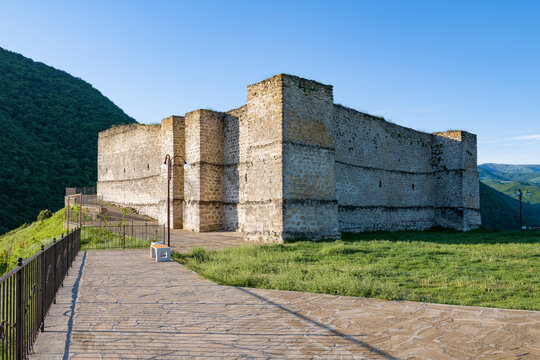 View of the fortress of Seven Brothers and One Sister on a sunny morning. Khuchni, Dagestan. Russian Federation