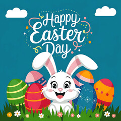 Hayyp easter day concept with Bunny eggs on the grass